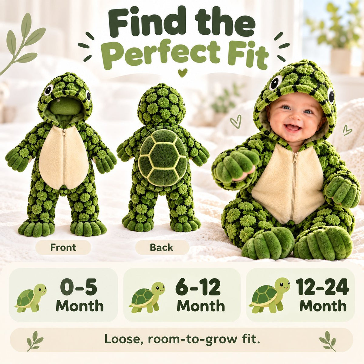 π’ Little Turtle Plush 3D Shell Baby Onesie β Cute Hooded Cozy Romper