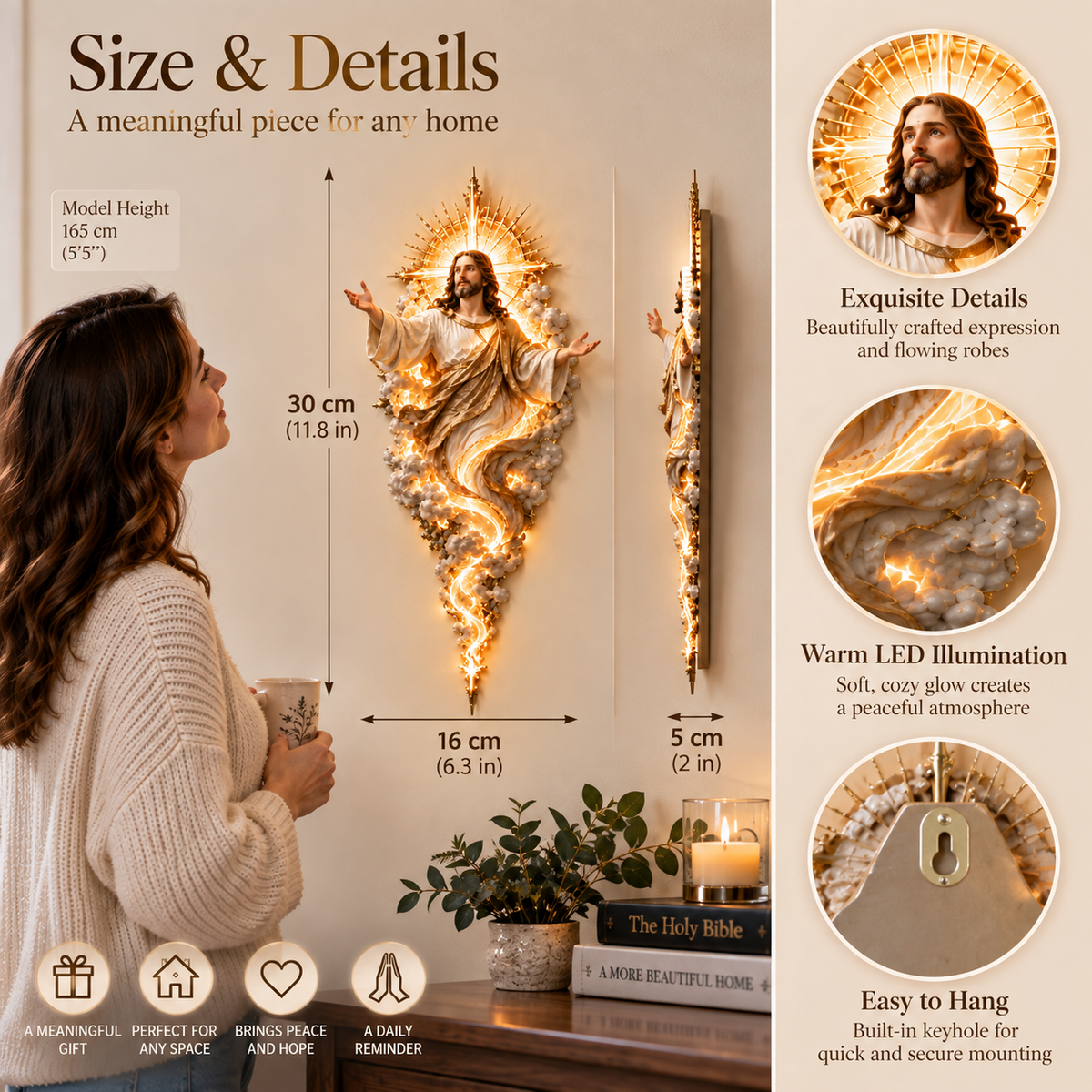 🔥Last Day 49% OFF - ✝️ Light of the World Jesus Wall Sculpture – A Radiant Symbol of Faith for the Home