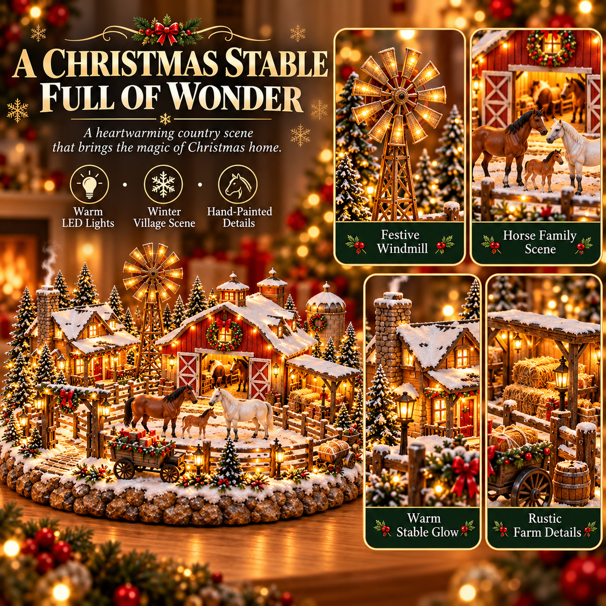 ๐ด๐ Christmas Horse Stable Village โ Lighted Equestrian Holiday Scene