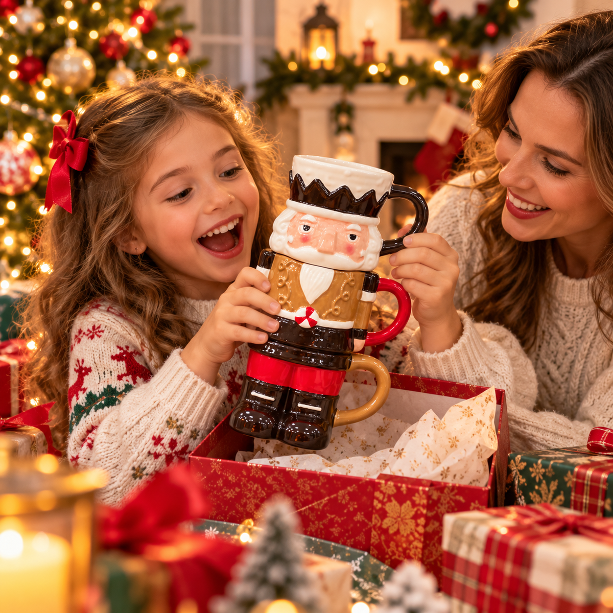 π 3-Piece Stackable Nutcracker Christmas Mug Set β Festive Ceramic Coffee Cups & Holiday Gift π