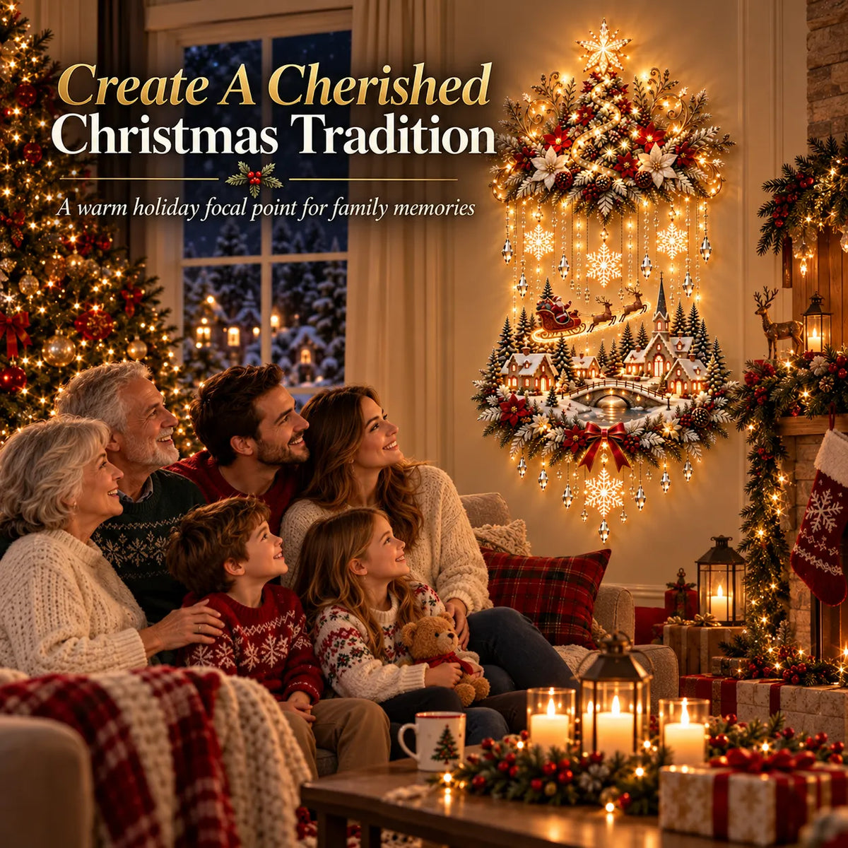 π Illuminated Christmas Tree & Village Wall Hanging | Cascading Warm Lights for Living Rooms, Entryways & Staircases β¨