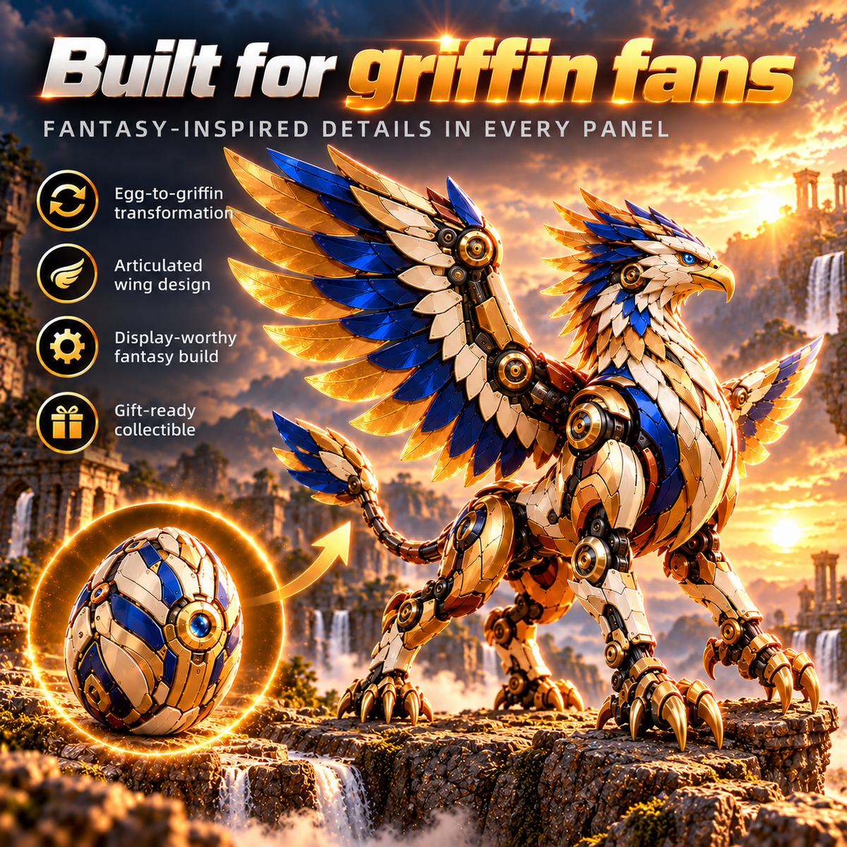 🦅 2-in-1 Transforming Mechanical Griffin Egg – Winged Fantasy Figure