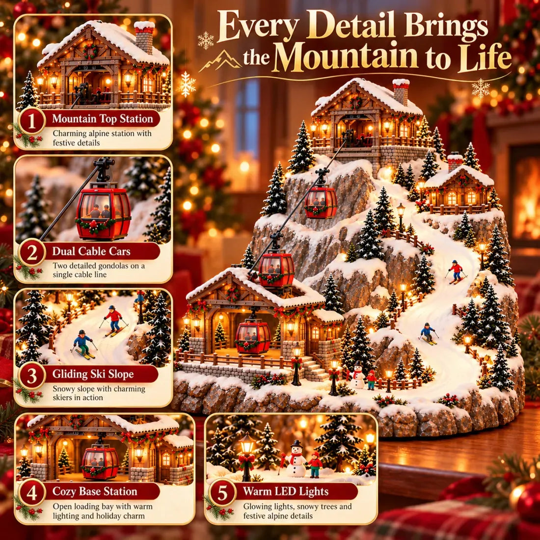 🔥 LAST DAY 50% OFF 🏔️ Animated Christmas Mountain Cable Car Village™ – Lighted Alpine Ski Resort Scene with Moving Gondolas & Cozy Holiday Chalets ✨
