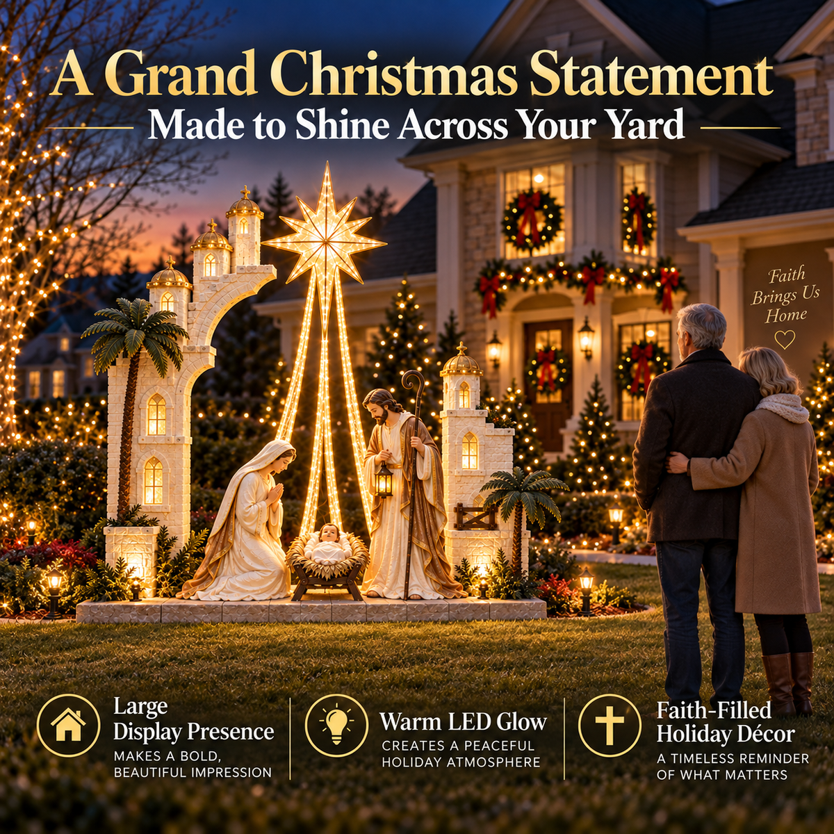 ⭐ Illuminated Nativity Star Display | Holy Family Christmas Décor