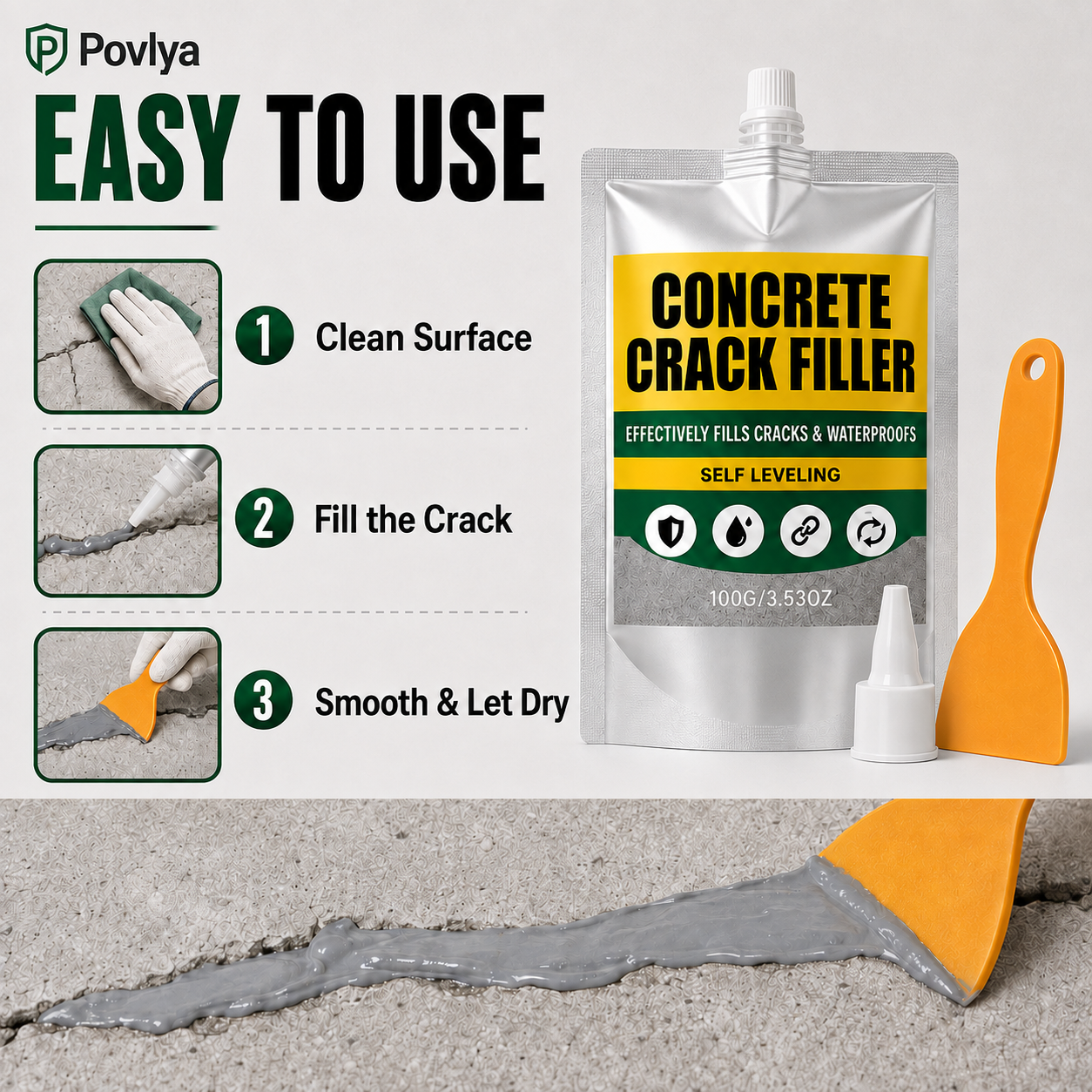 π Waterproof Concrete Crack Filler for Indoor & Outdoor Use