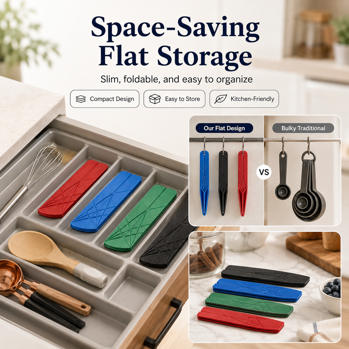 🍳 3-in-1 Kitchen Measuring Spoons – Foldable, Space-Saving & Easy to Clean