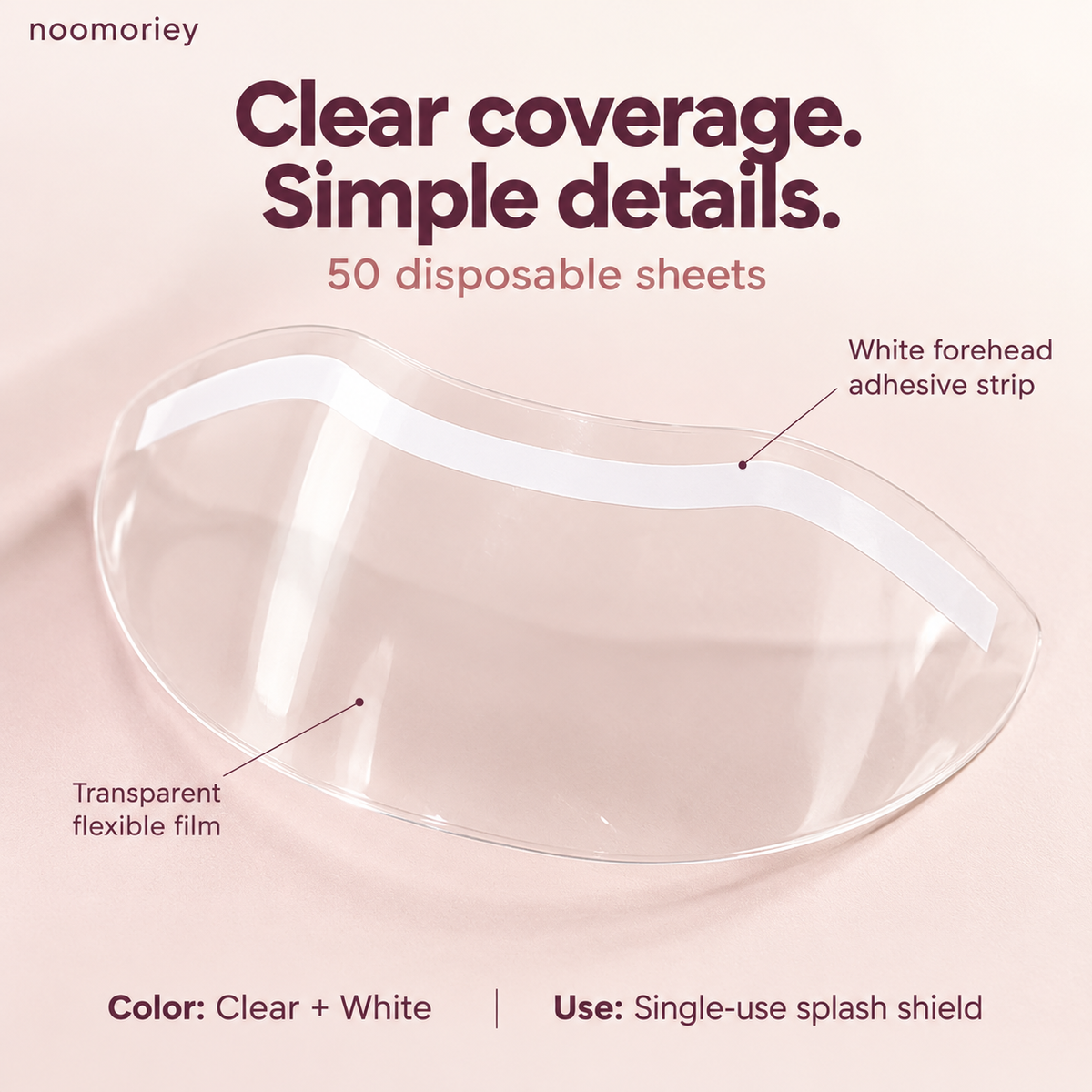 50-Pack Disposable Face Shields – Clear Adhesive Splash Guards for Hair Washing & Lash Care ✨