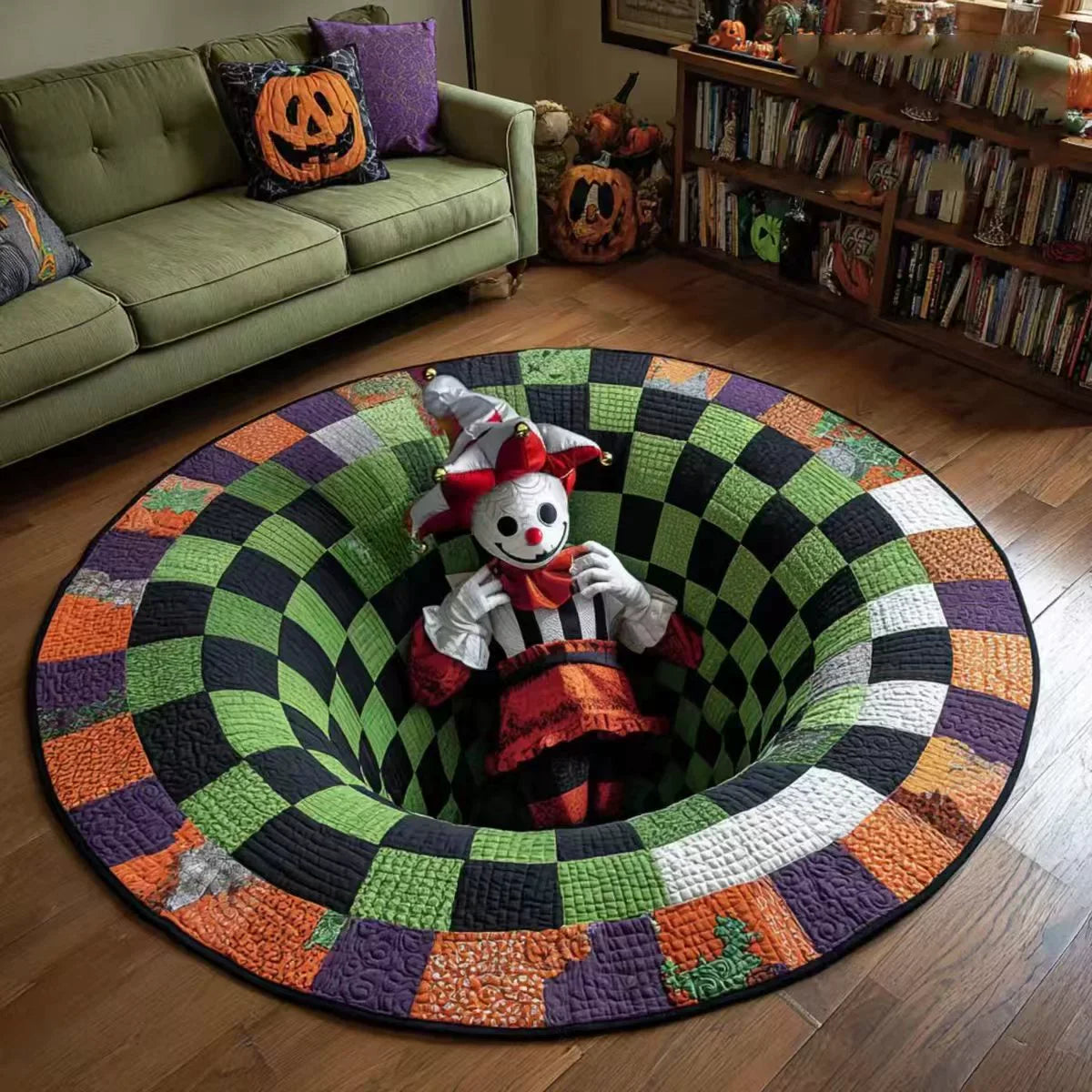 🔥Summer Halloween🎃3D Skeleton Vortex Quilted Round Halloween Rug