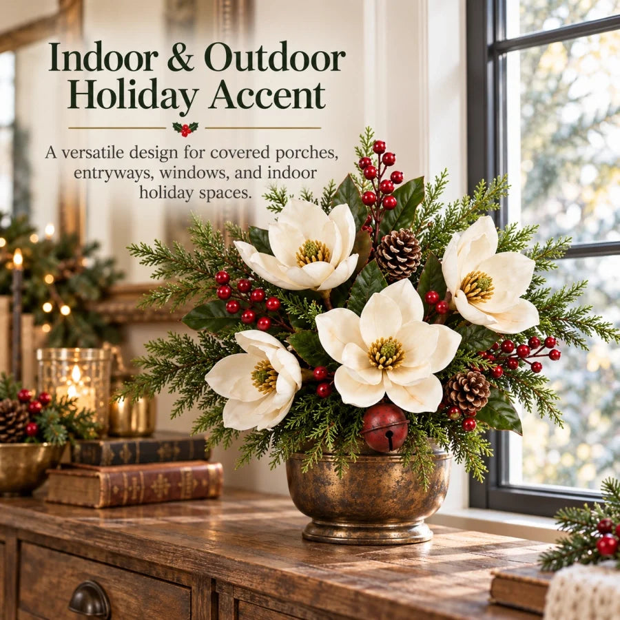 Vintage Magnolia Christmas Planter Pick