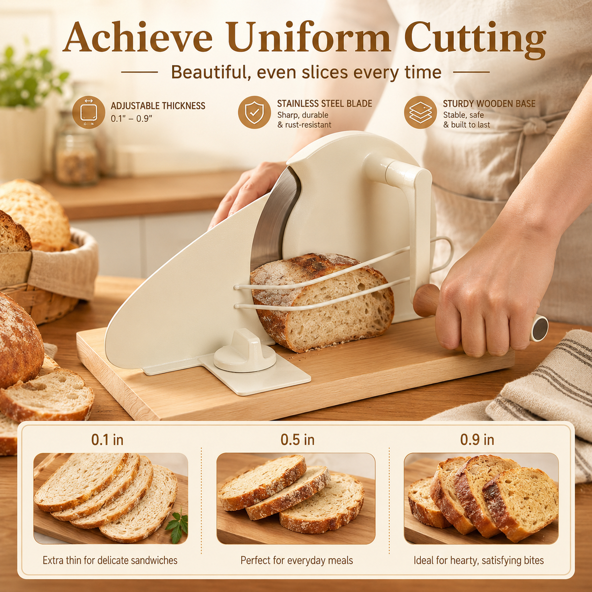 π Adjustable Manual Bread Slicer β Hand Crank Cutter for Sourdough & Homemade Bread