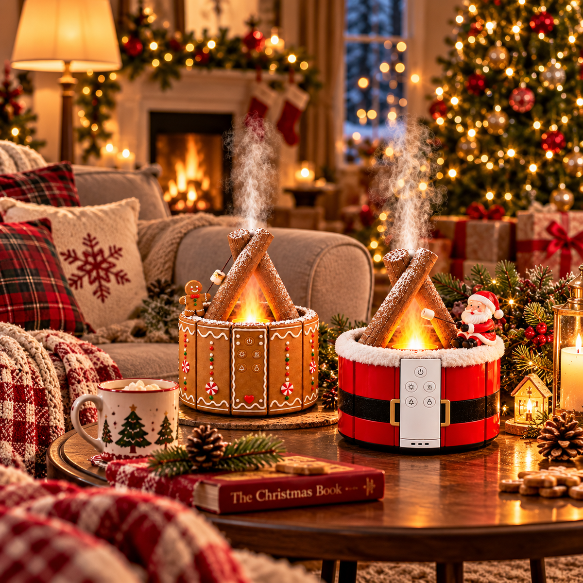 π MerryMist Christmas Campfire Aroma Diffuser β Cozy Flame-Style Glow, Festive Mist & Adorable Santa/Gingerbread Designs