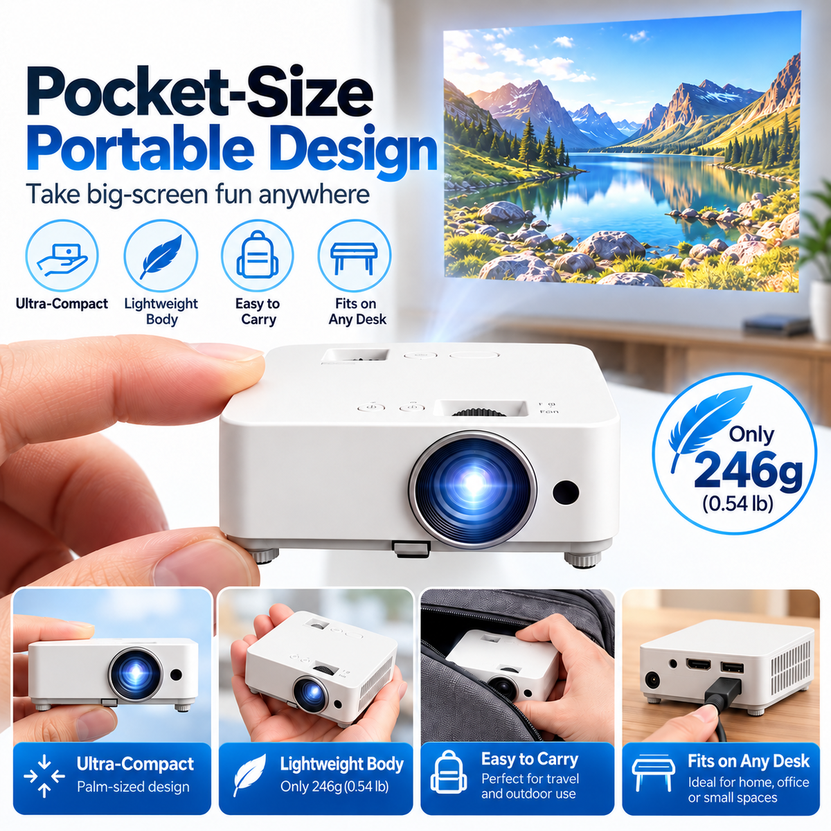 ๐ฌ Portable Mini Projector ๐ฝ๏ธ โ 100' Big Screen, HDMI & USB, Remote Control Included