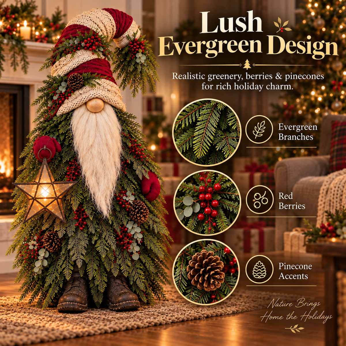 🎄 Evergreen Star Gnome™ Lighted Christmas Woodland Decor