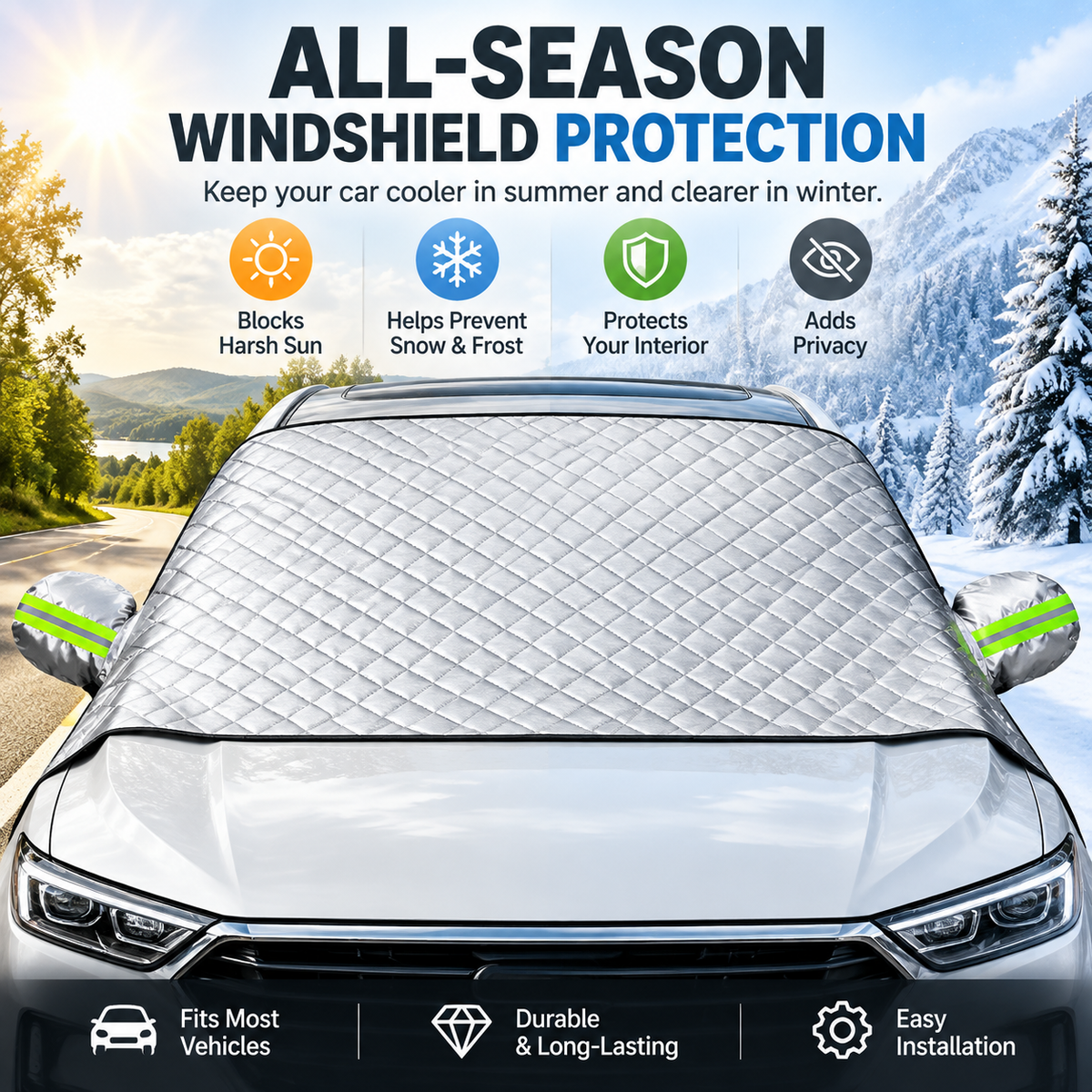 🚗 All-Season Magnetic Windshield Cover — Sun, Frost & Snow Protection