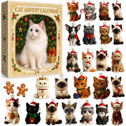 🐱Cat Advent Calendar Gift for Adults Friends Cat Owners and Lovers Christmas Holiday Countdown Gift 24 Designs Cats Charm Christmas Tree Ornament