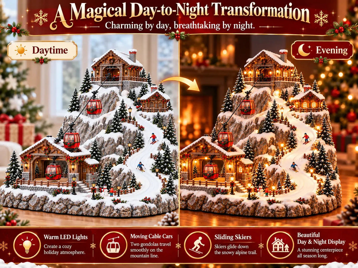 🔥 LAST DAY 50% OFF 🏔️ Animated Christmas Mountain Cable Car Village™ – Lighted Alpine Ski Resort Scene with Moving Gondolas & Cozy Holiday Chalets ✨