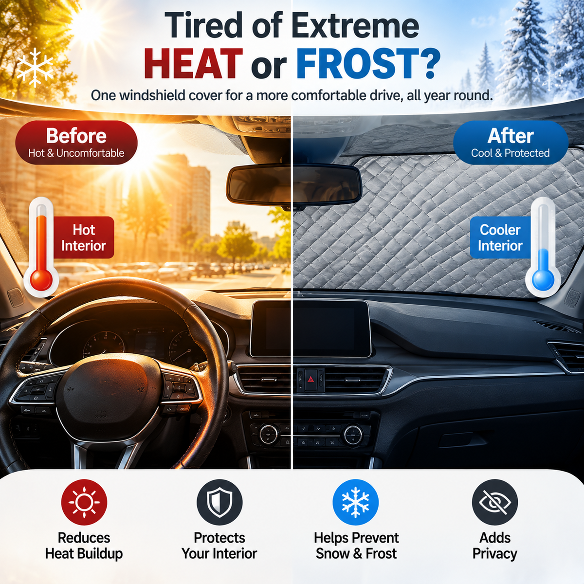 🚗 All-Season Magnetic Windshield Cover — Sun, Frost & Snow Protection