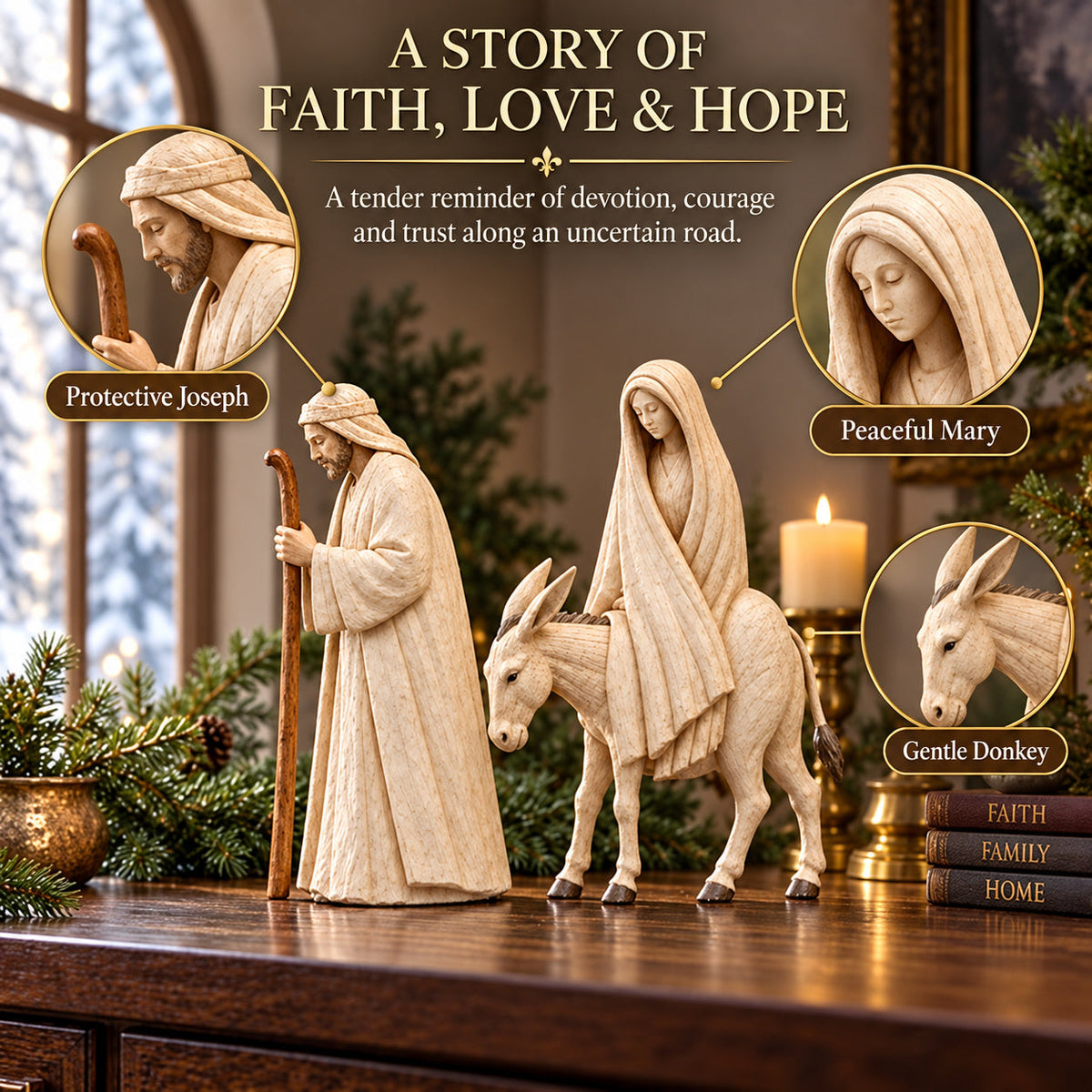 🎄 Journey to Bethlehem Nativity Figurine Set – Christmas Holy Family Display ✨