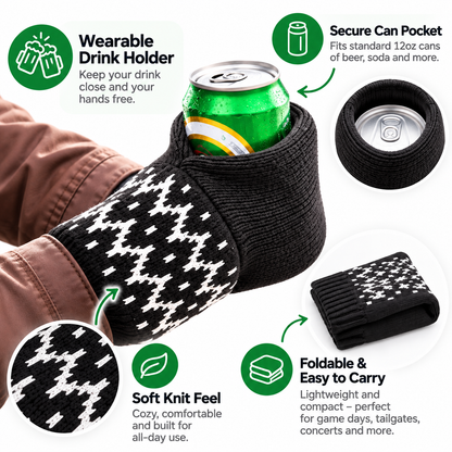 🍻 Hands-Free Wearable Can Holder – Cozy Knit Drink Sleeve for Game Day