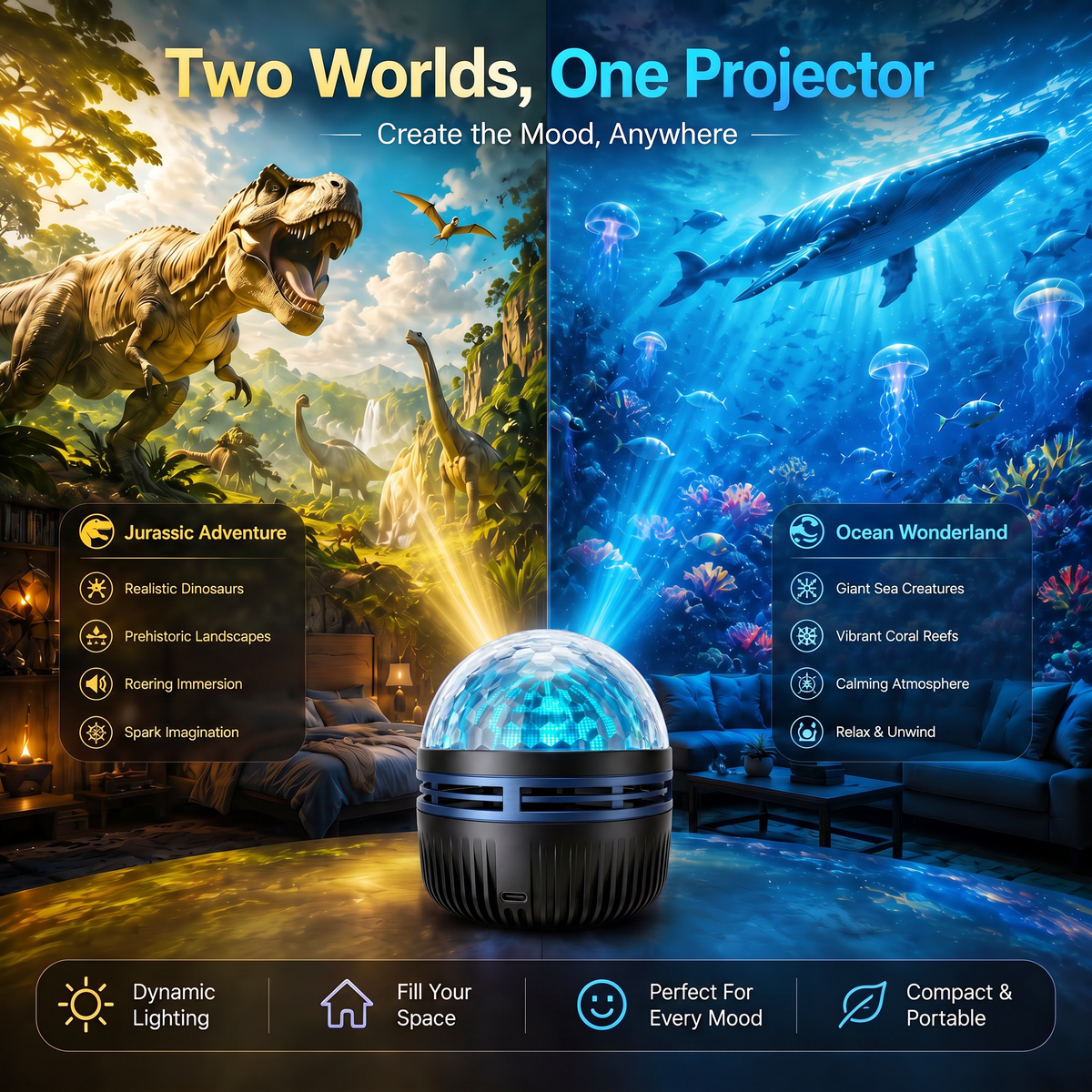 🦖360° Smart Holographic Starry Sky Projector (HD Smart Dynamic 5D)