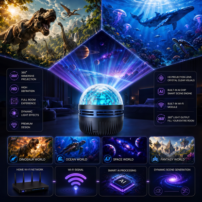 🦖360° Smart Holographic Starry Sky Projector (HD Smart Dynamic 5D)
