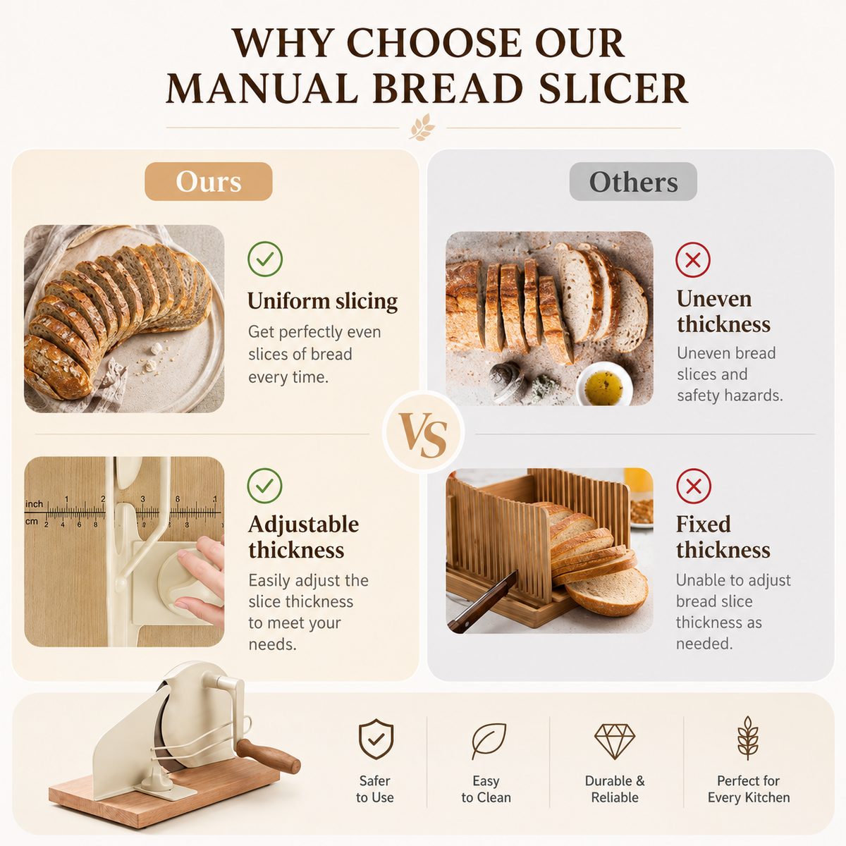 🍞 Adjustable Manual Bread Slicer – Hand Crank Cutter for Sourdough & Homemade Bread