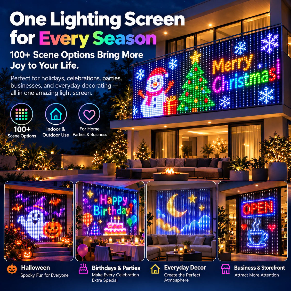 ✨ Turn Your Balcony Into A Giant LED Light Show! 🎄 Smart Animated Mesh Screen 🎆📱