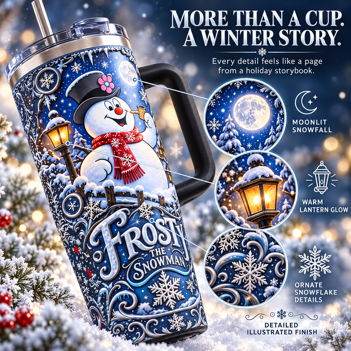 ☃️Winter Snowman Travel Tumbler with Handle & Straw – Matching Gift Box🥤