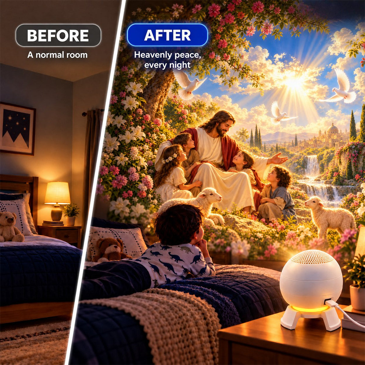 ⏰49% OFF TODAY✝️ Jesus Loves the Little Children 5D Projection Light – Fill Your Home With Christ’s Love & Heavenly Peace