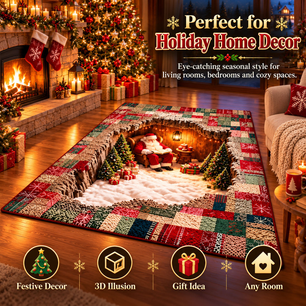 🎄🏡 Magical 3D Christmas Village Rug – A Hidden Winter Wonderland Beneath Your Feet! ❄️✨