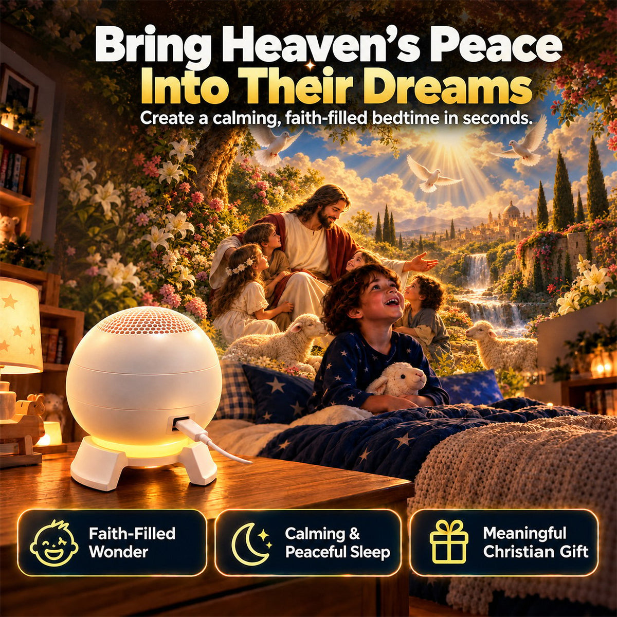 ⏰49% OFF TODAY✝️ Jesus Loves the Little Children 5D Projection Light – Fill Your Home With Christ’s Love & Heavenly Peace
