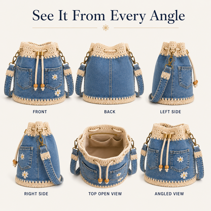 🔥Last Day 49% OFF-🌼 Denim Crochet Daisy Bucket Bag & Crossbody Purse 👜