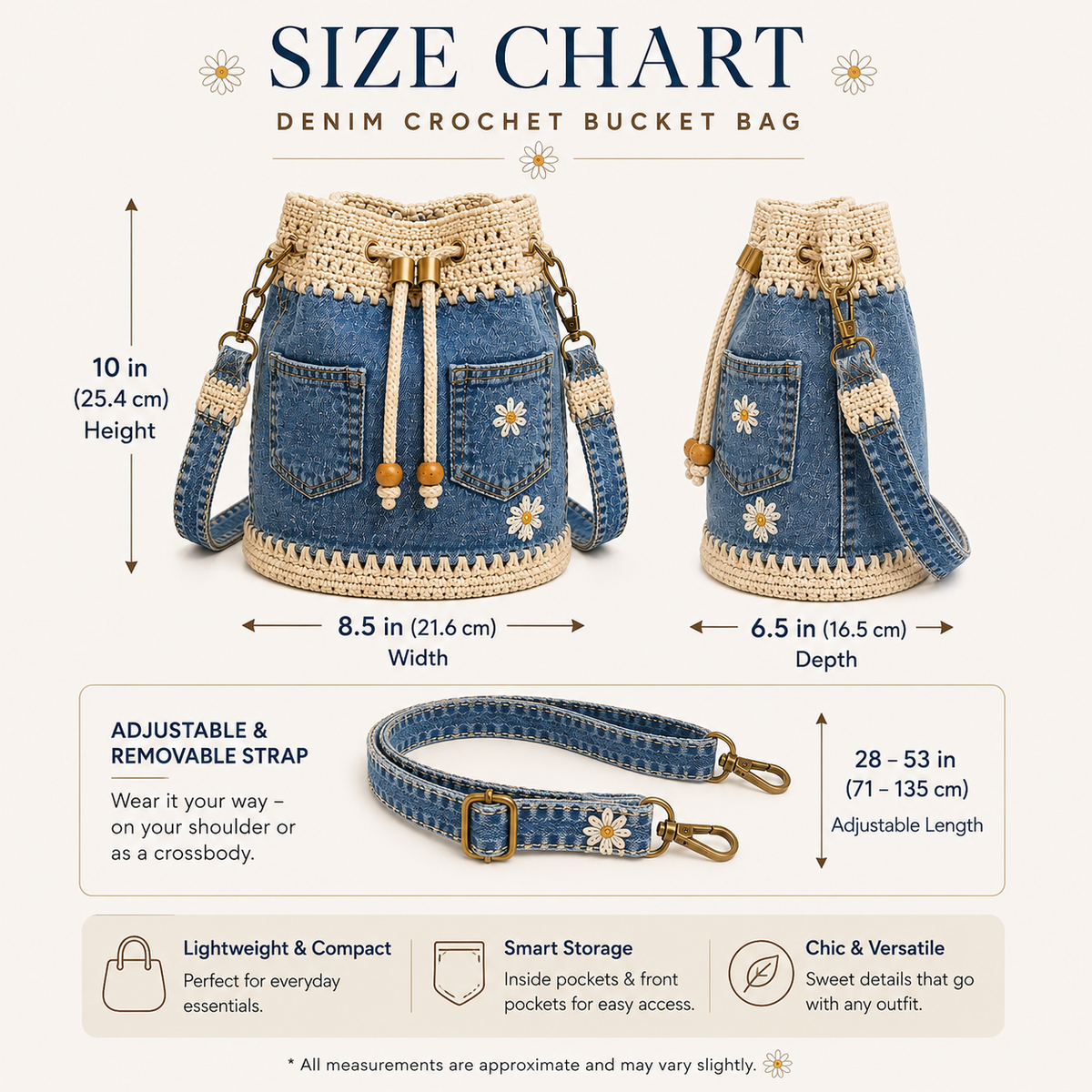 🔥Last Day 49% OFF-🌼 Denim Crochet Daisy Bucket Bag & Crossbody Purse 👜