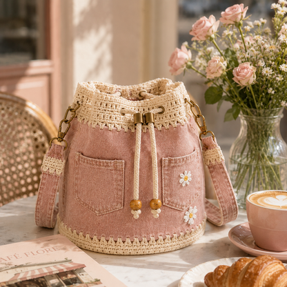 🔥Last Day 49% OFF-🌼 Denim Crochet Daisy Bucket Bag & Crossbody Purse 👜