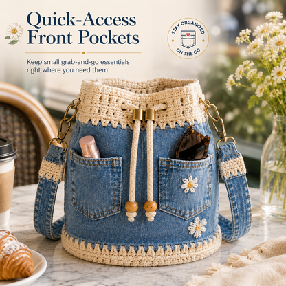 🔥Last Day 49% OFF-🌼 Denim Crochet Daisy Bucket Bag & Crossbody Purse 👜