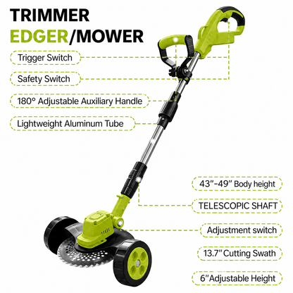 🌿70% OFF TODAY⚡3-in-1 Cordless Lawn Mower – Lightweight Grass Trimmer & Edger with 2×21V Batteries🔋