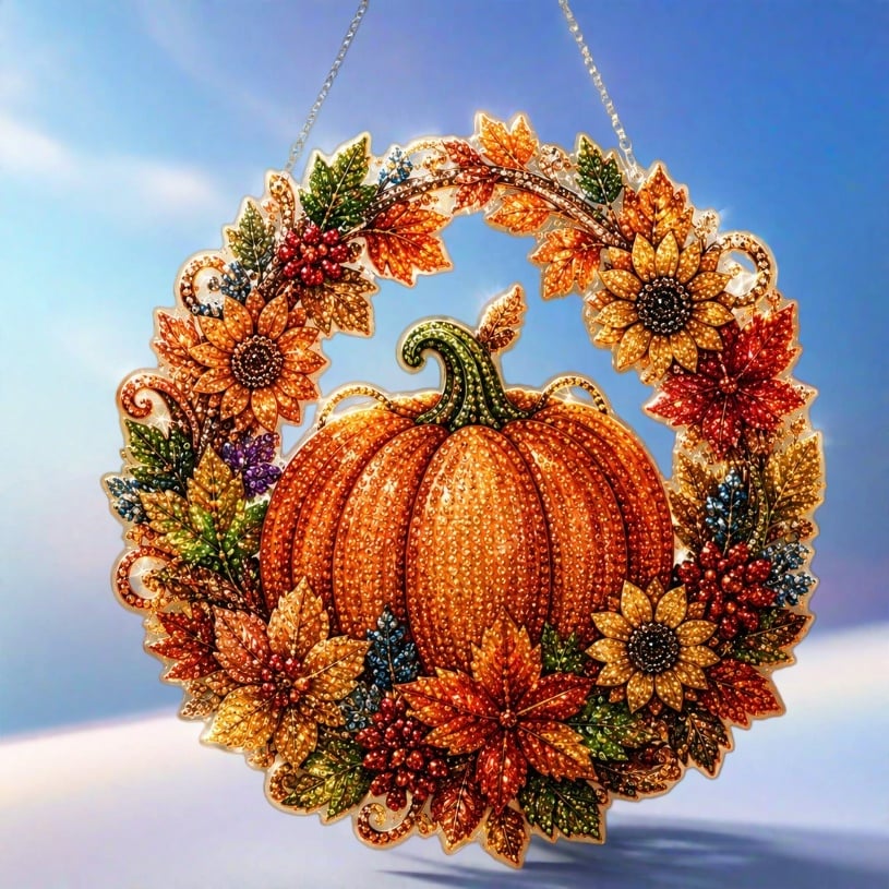🎃✨ Fall Pumpkin Diamond Art Wreath – Cozy DIY Autumn Decor