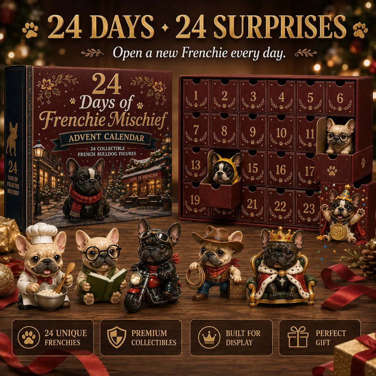 ⏳ 50% OFF TODAY– 🐶 24-Day French Bulldog Christmas Advent Calendar | 24 Unique Collectible Frenchie Characters with Different Outfits, Personalities & Daily Holiday Surprises 🎄✨