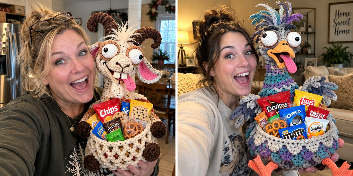 🔥Buy 3, Get 1 Free—Today Only 🔥🔥–😂 Snack Attack Squad™ – DIY Crochet Funny Animal Snack Basket Collection