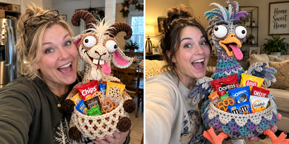🔥Buy 3, Get 1 Free—Today Only 🔥🔥–😂 Snack Attack Squad™ – DIY Crochet Funny Animal Snack Basket Collection