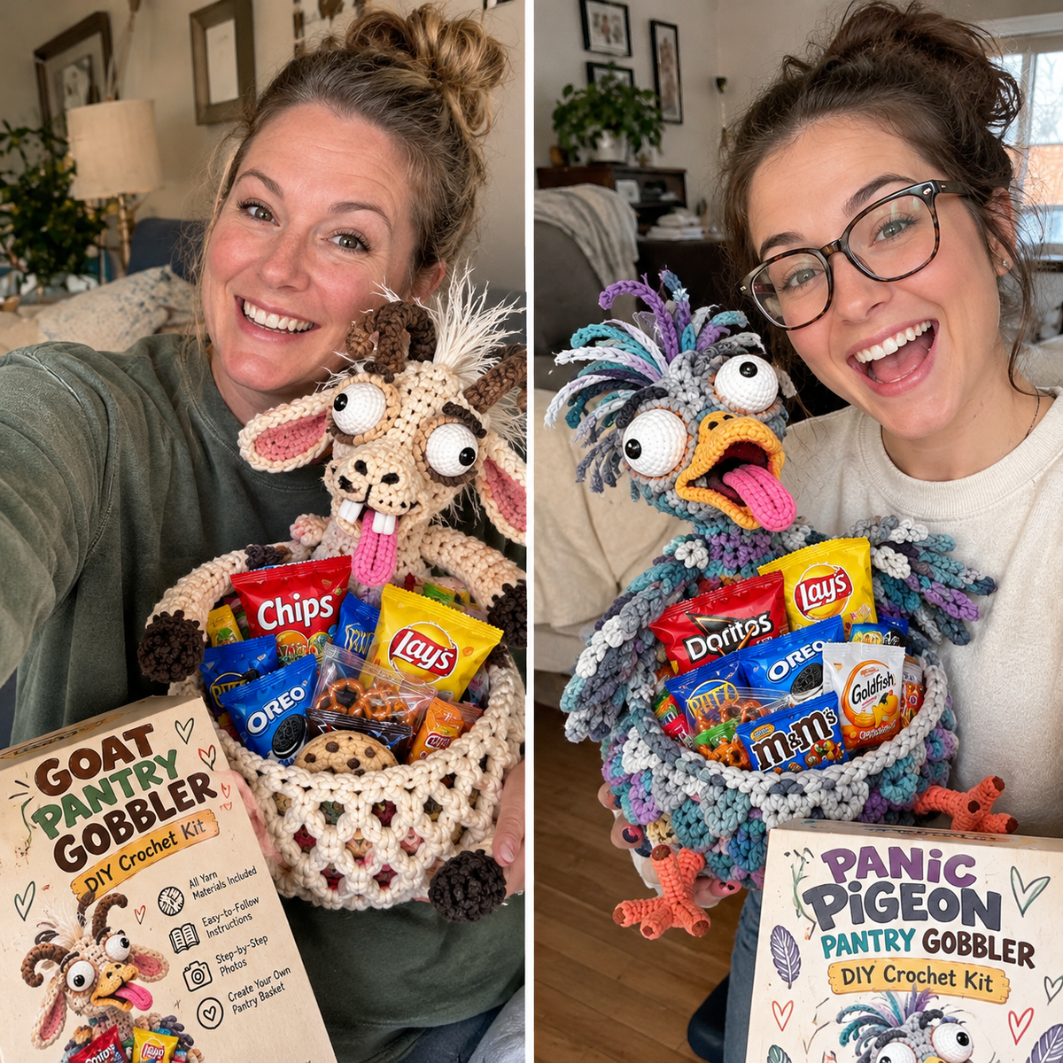 🔥Buy 3, Get 1 Free—Today Only 🔥🔥–😂 Snack Attack Squad™ – DIY Crochet Funny Animal Snack Basket Collection