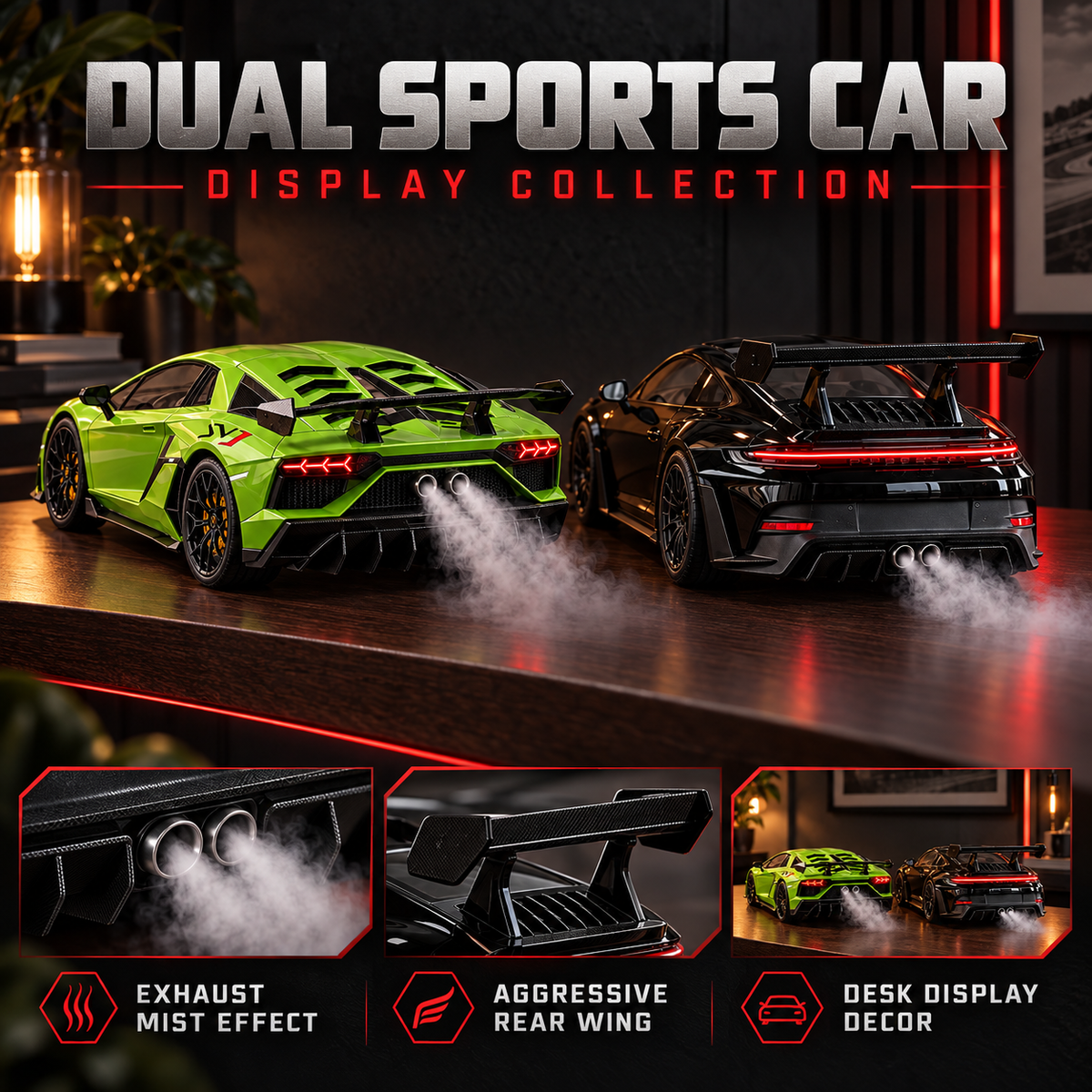 🏎️💨 Track-Inspired Sports Car Display Model – Exhaust Mist Effect Collector Decor