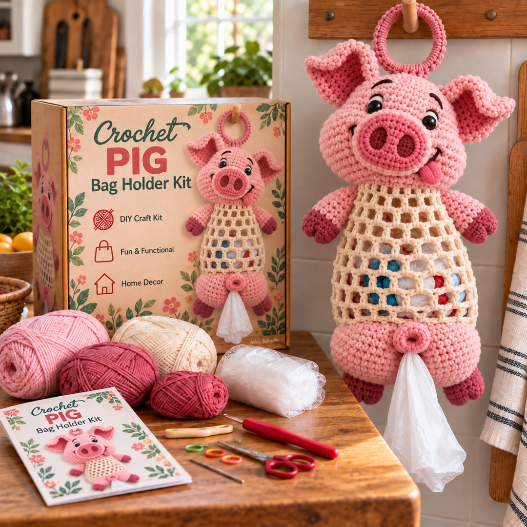 Crochet Animal Bag Holder DIY Kit – Cute & Functional Hanging Storage Craft Kit
