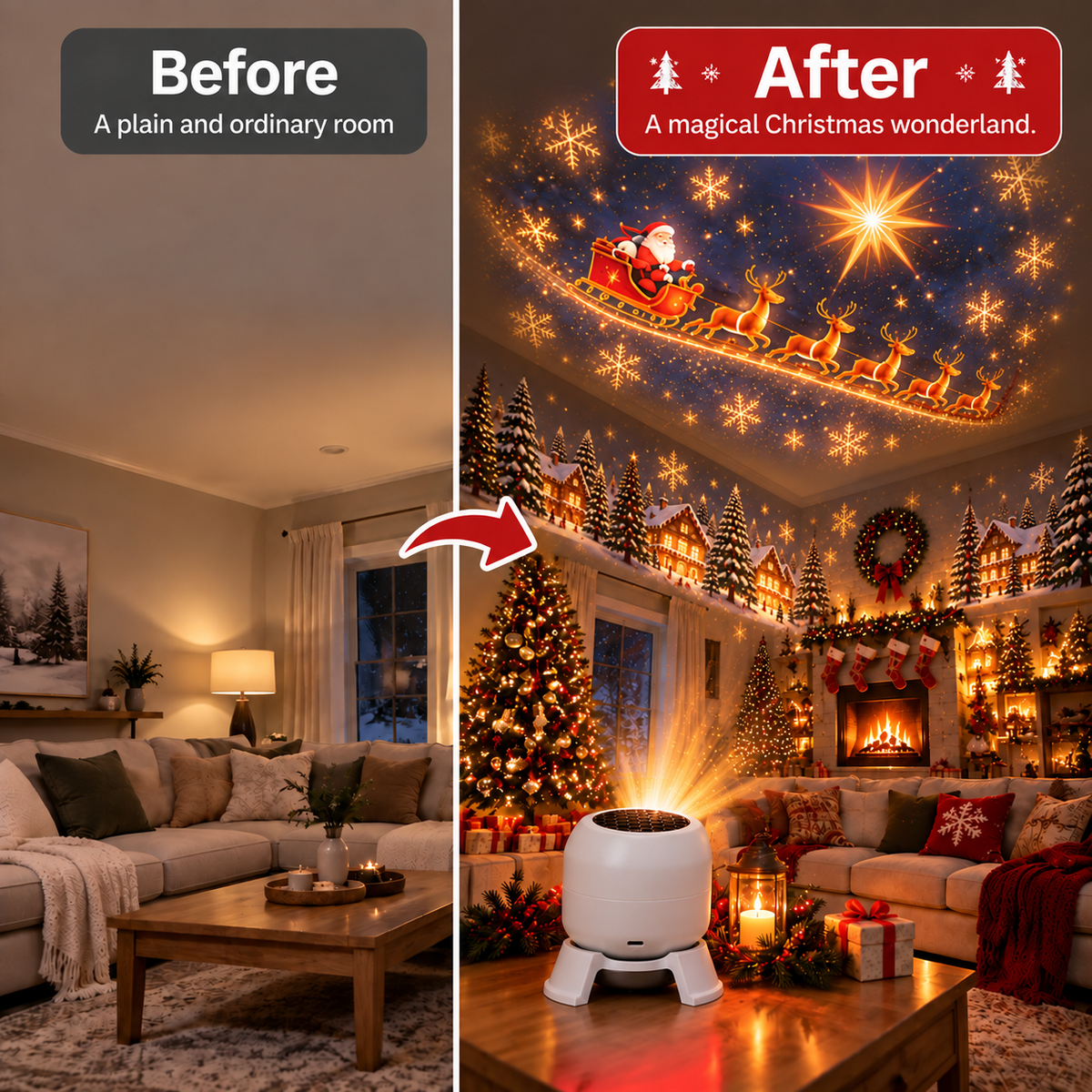 🎄 Magical Christmas Projection Night Light – Transform Any Room Into A Holiday Wonderland