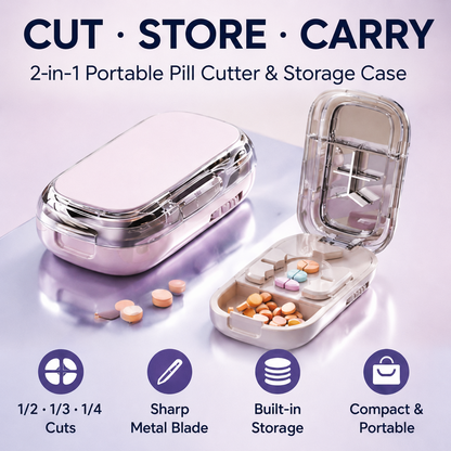⏳ Last day 49% OFF -💊Portable Pill Cutter/Splitter & Storage Case (Cuts into 1/2, 1/3, or 1/4 portions)