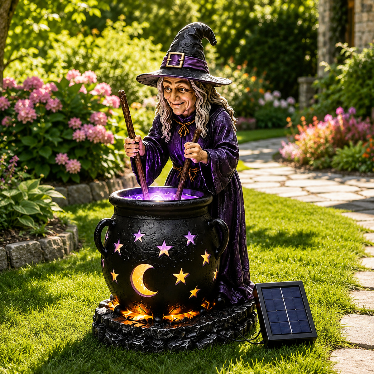 Last Day 49% Off🔮Halloween Witch Glowing Cauldron Solar Light💜