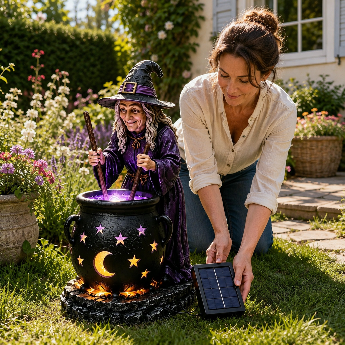 Last Day 49% Off🔮Halloween Witch Glowing Cauldron Solar Light💜