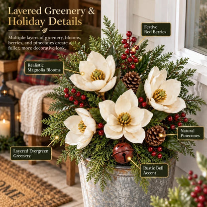 Vintage Magnolia Christmas Planter Pick