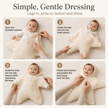 ⭐ Starfish Crochet Baby Outfit, Knitted Hooded Newborn Onesie, Breathable Cotton Blend Baby Photo Prop