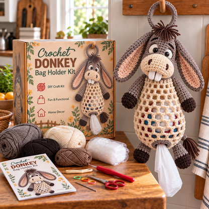 🔥Crochet Animal Bag Holder DIY Kit – Cute & Functional Hanging Storage Craft Kit🎁